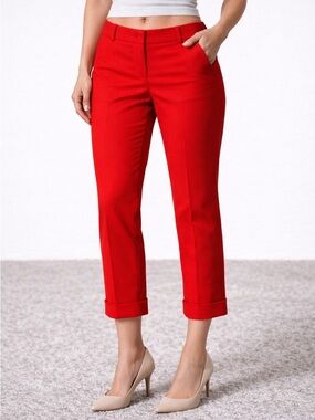 J.Crew Café Capri Red Cropped Pants Women’s 10 Wool Tailored Cuffed Ankle